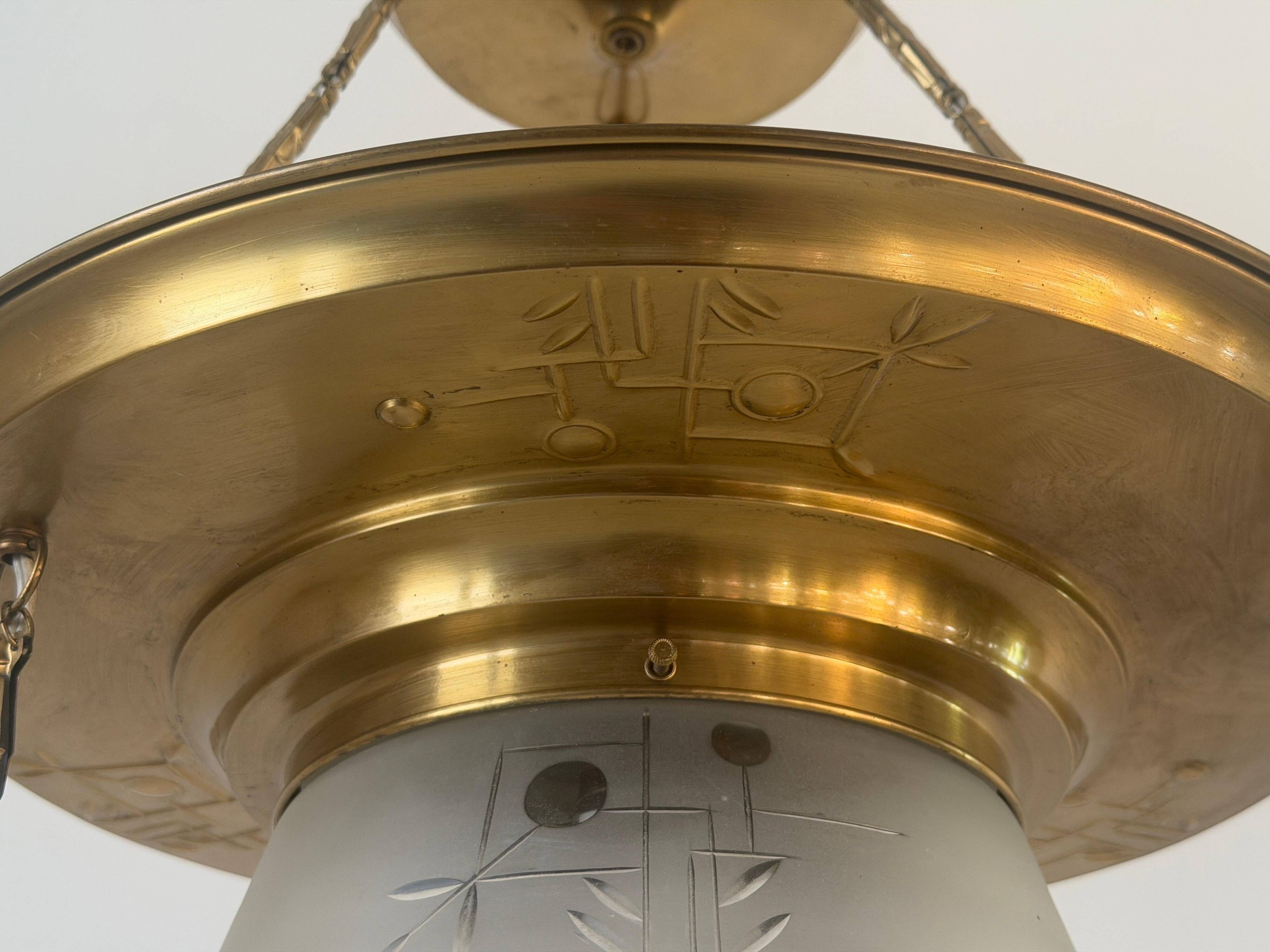 Art Deco ceiling light in copper and glass, 1940s, Germany
