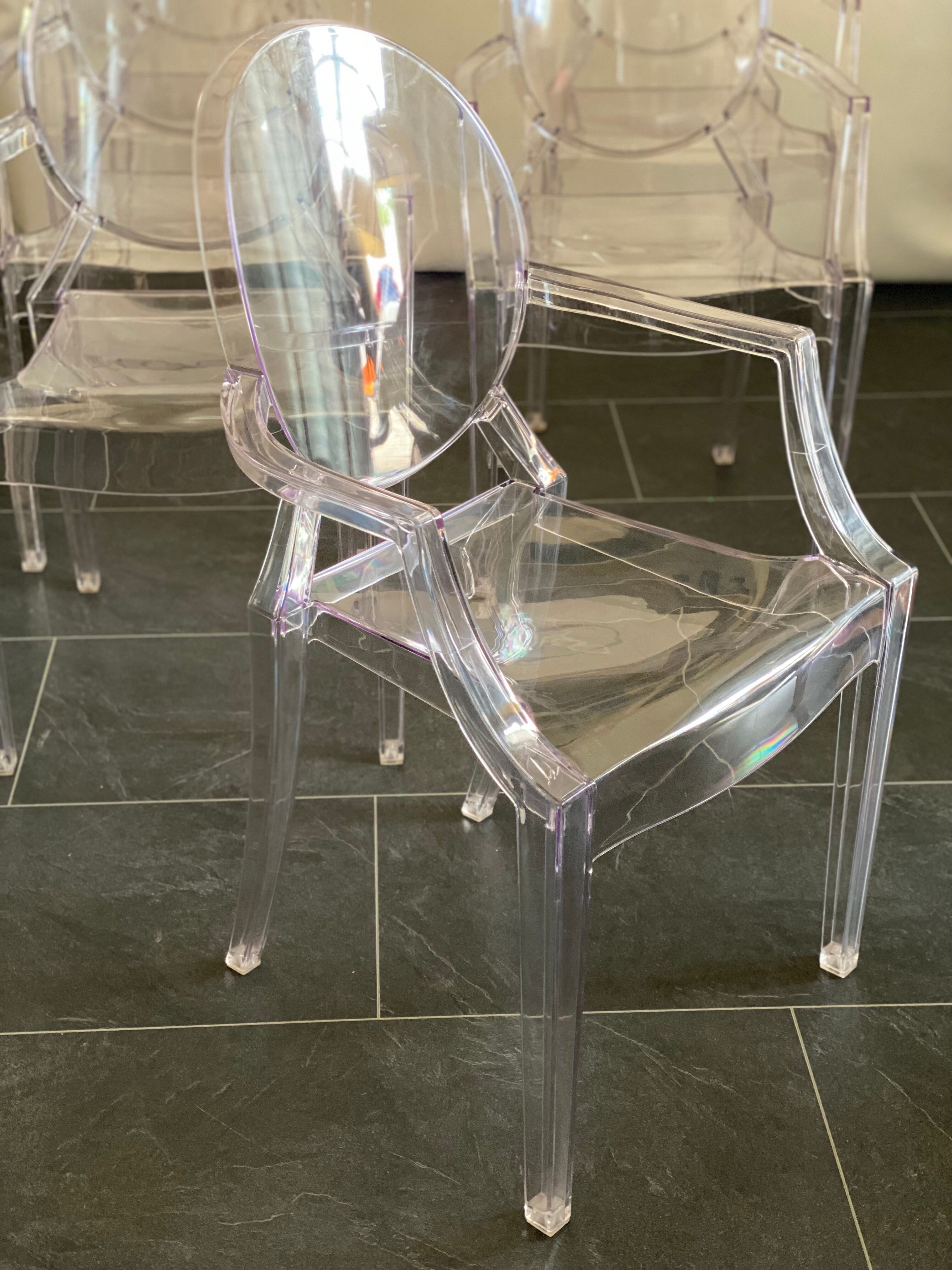 Set of six vintage transparent polycarbonate chairs