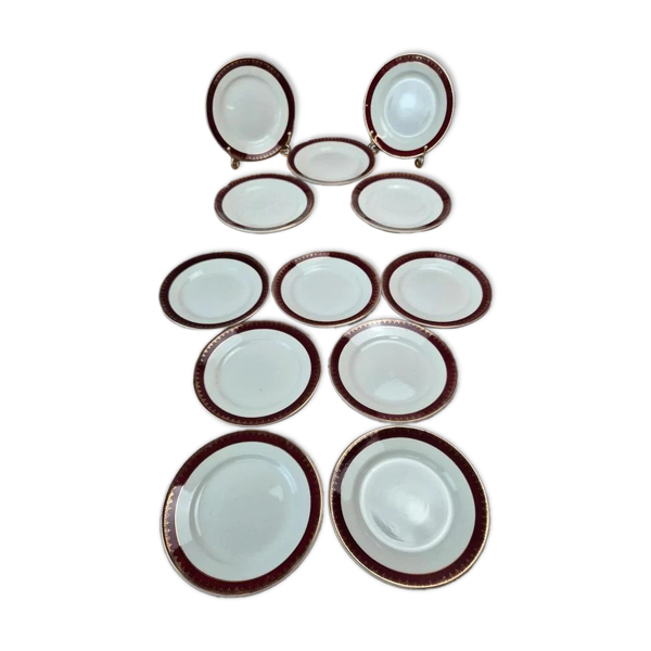 Lot de 12 assiettes à dessert Digoin Sarreguemines « rubis »