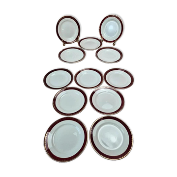 Set of 12 dessert plates Digoin Sarreguemines "ruby"