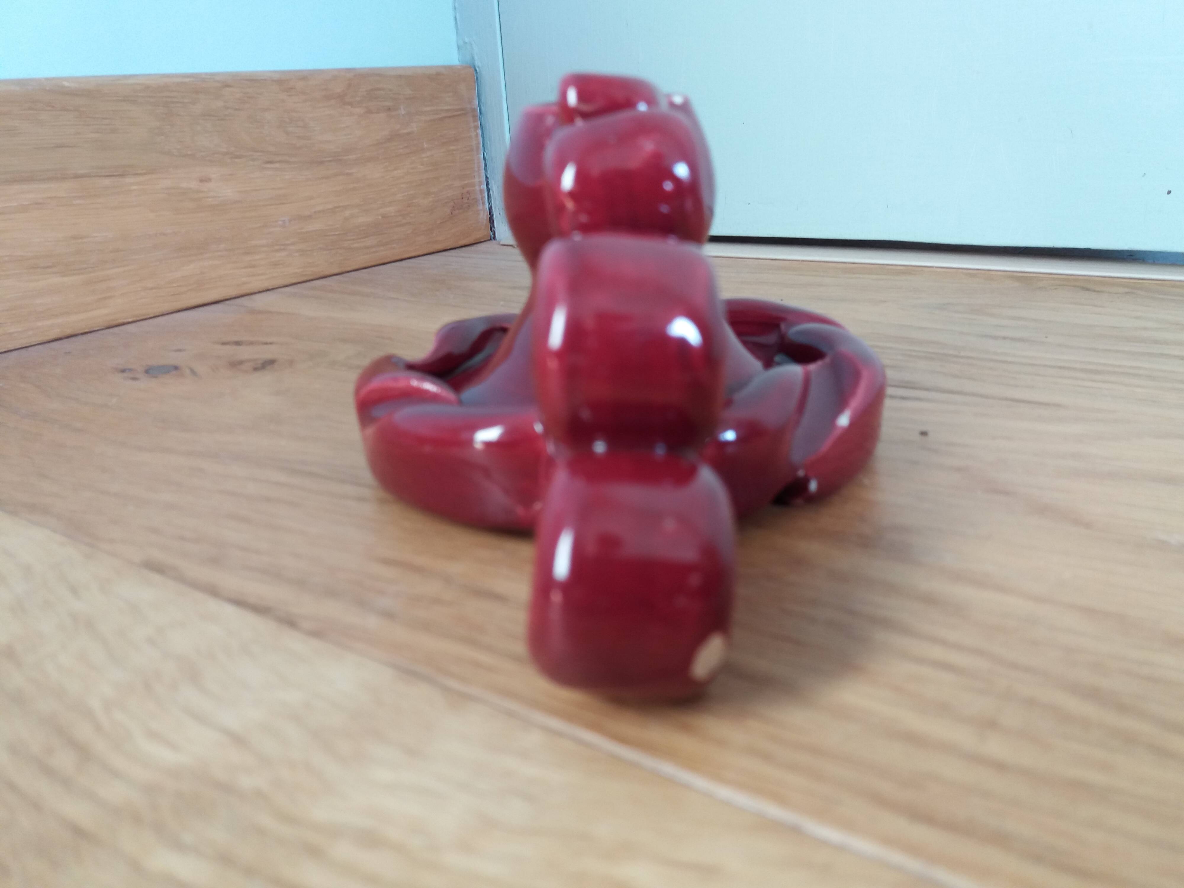 Vallauris style burgundy slip candle holder