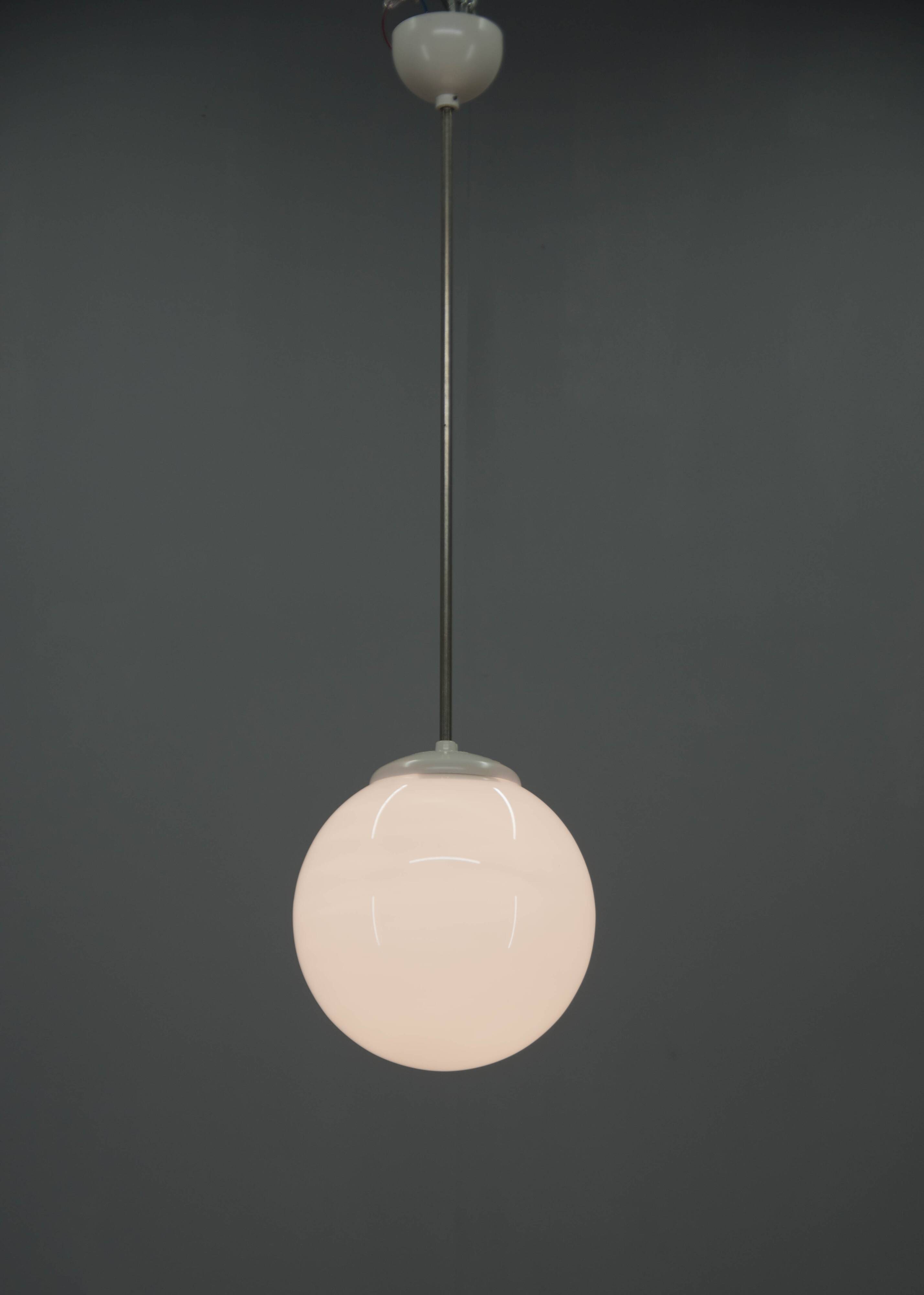 1940s Opaline Glass Globe Pendant Light | Vintage Ceiling Lamp | Rewired