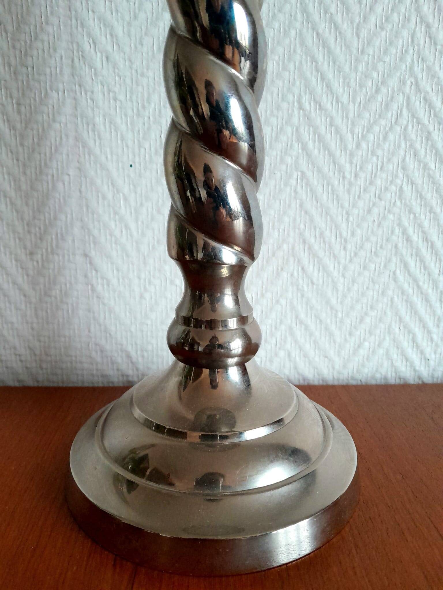 Pair of twisted metal silver-plated column lamps