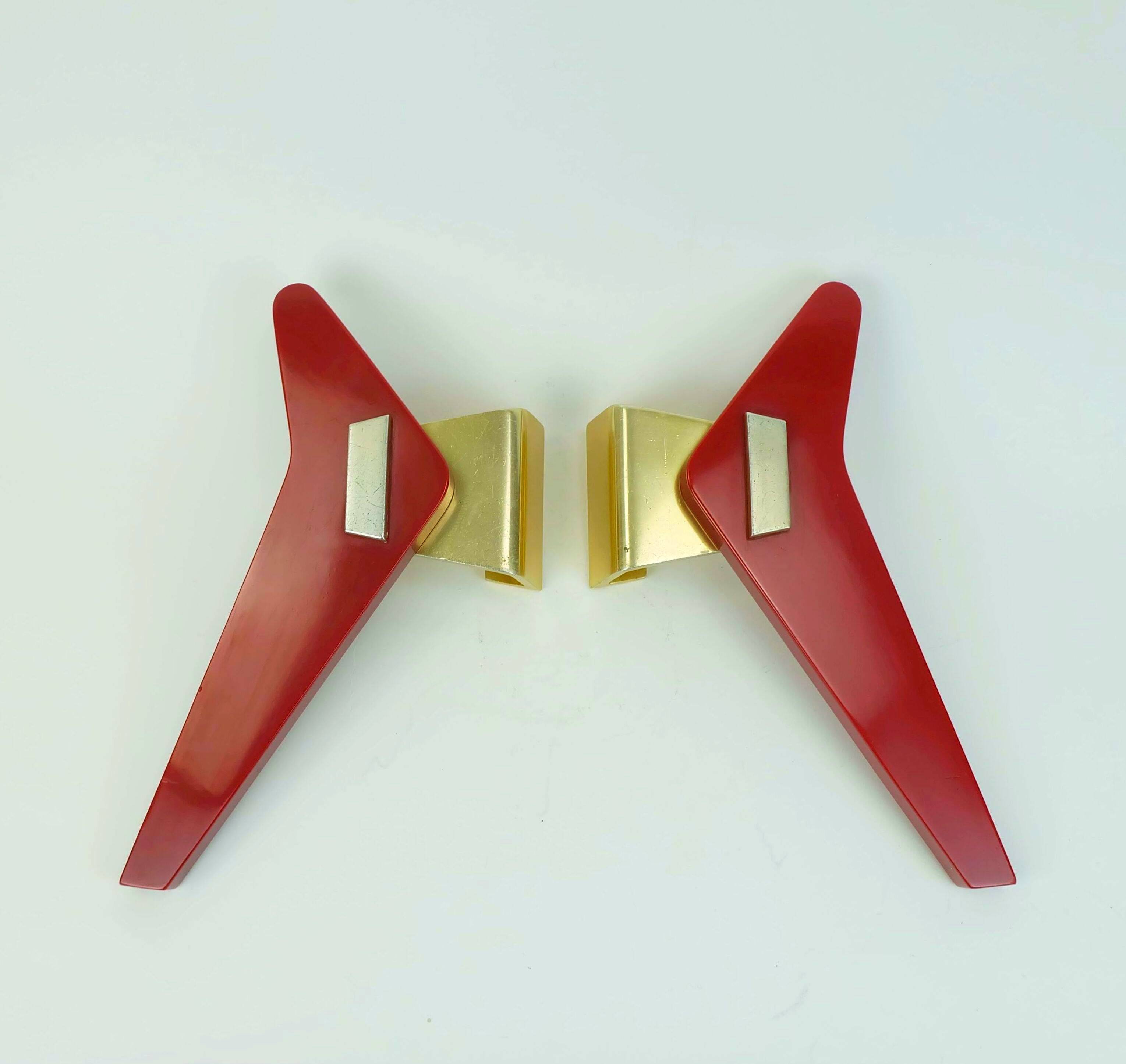 1950s streamline DOOR HANDLES push handles red bakelite and aluminum