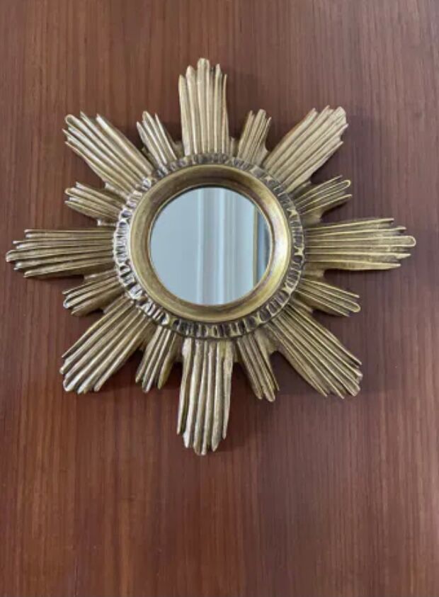 Vintage sun mirror in golden resin 60s/70s