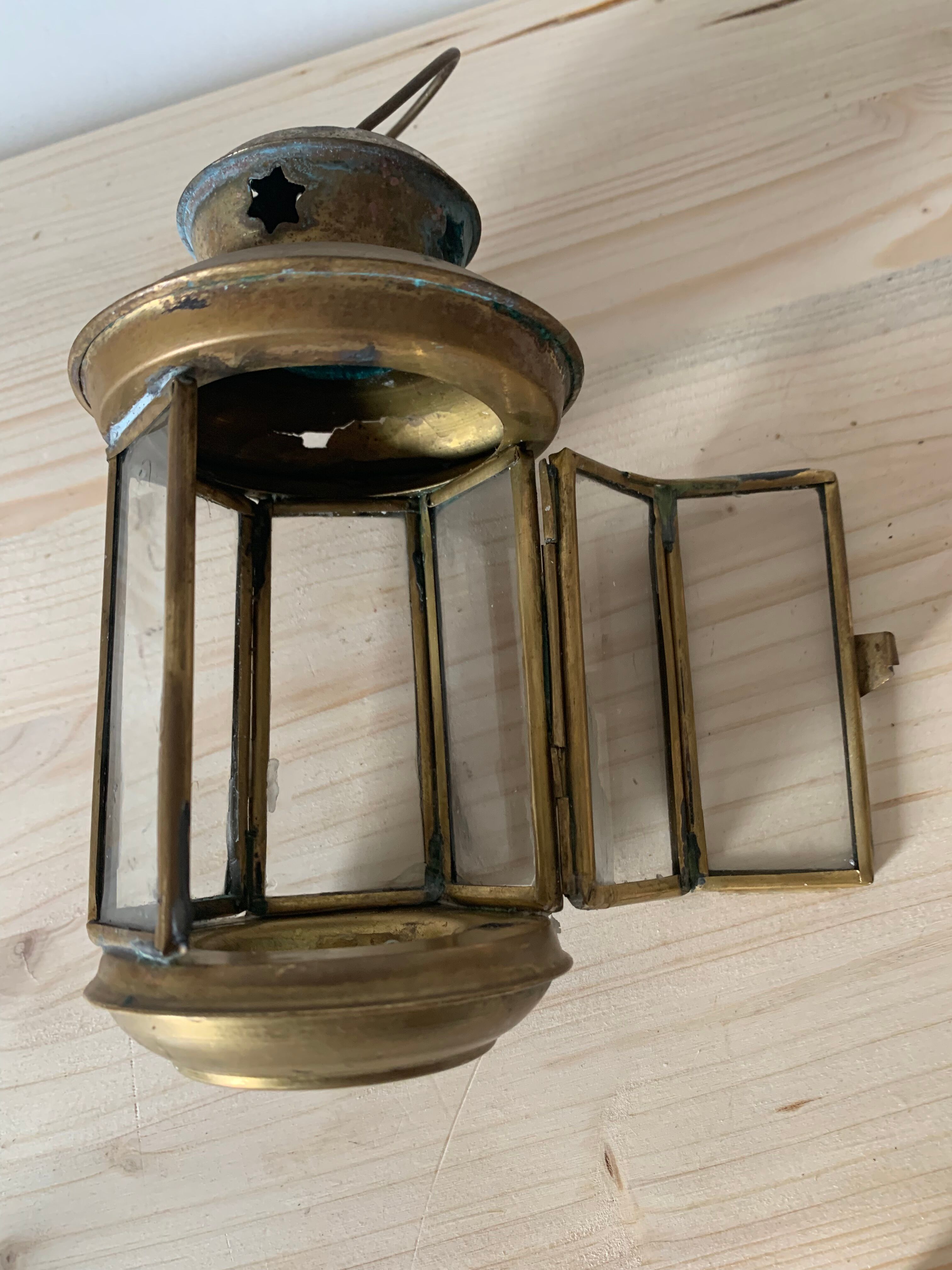 Vintage glass and metal lantern
