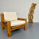 Set of 2 armchairs in solid pine with boucle fabric, 1970s Scandinavian design.