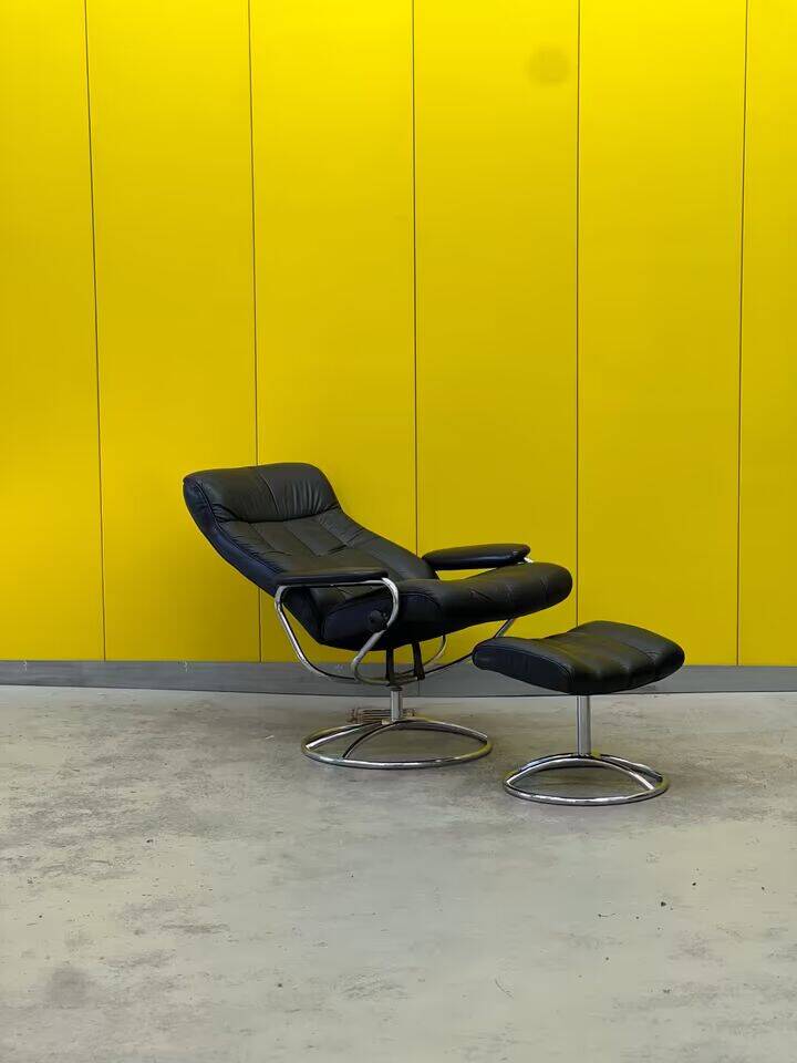 Ekornes Stressless Chair with Ottoman - Chrome Frame (1970s)