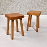 Set of 4 pine wood stools by Charlotte Perriand for Les Arcs 1800