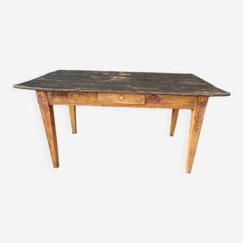 Table de ferme bois dessus patine noire