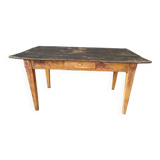 Table de ferme bois dessus patine noire