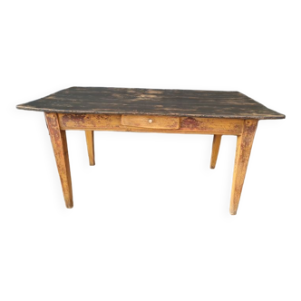 Table de ferme bois dessus patine noire