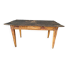 Table de ferme bois dessus patine noire