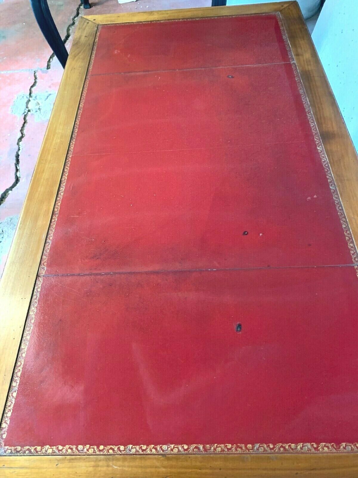 Louis XVI-style flat desk Merisier Red leather top 20th century