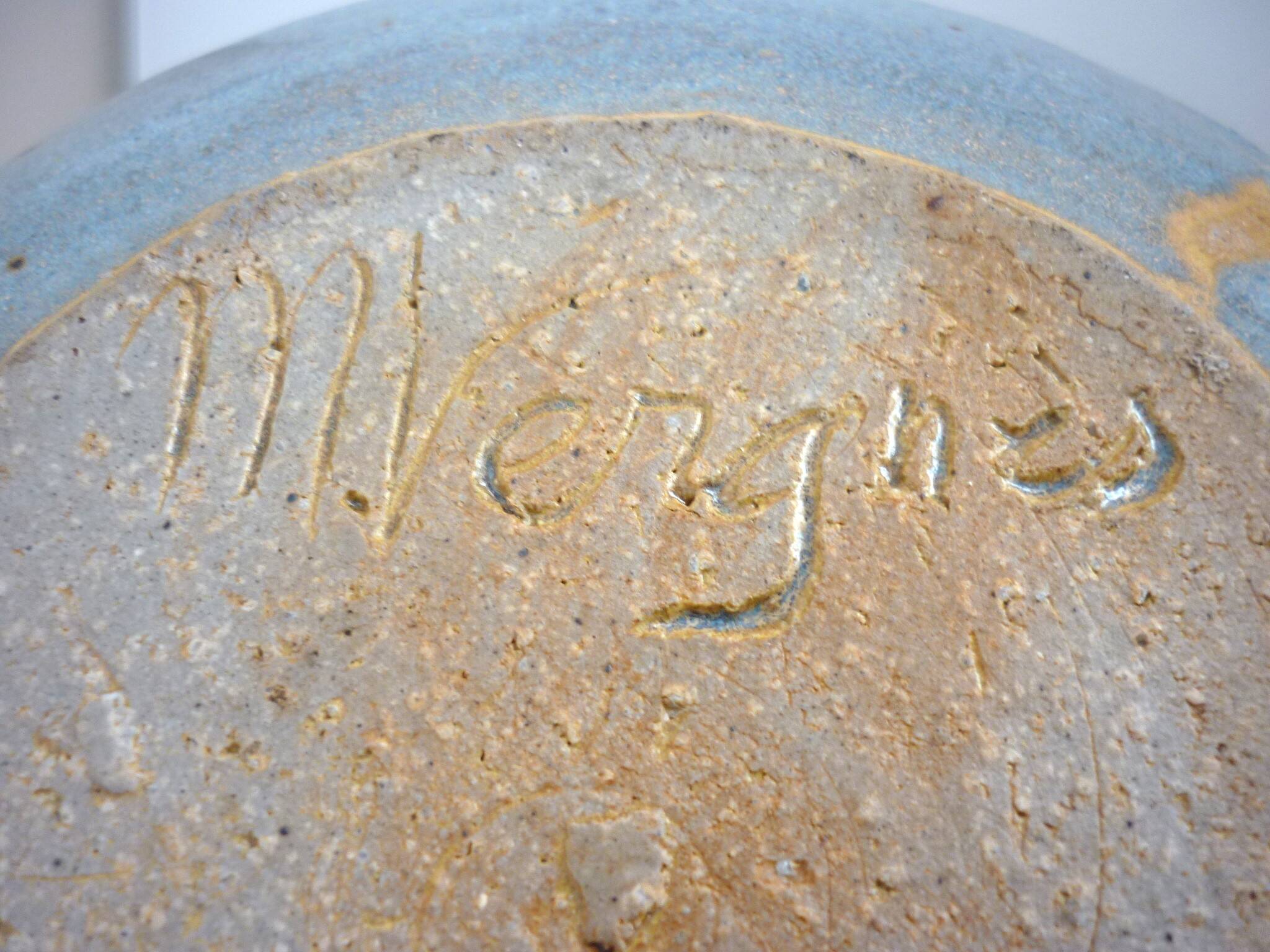 Teapot, enameled ceramic art, signed Michel Vergnes, Kerbénoën pottery