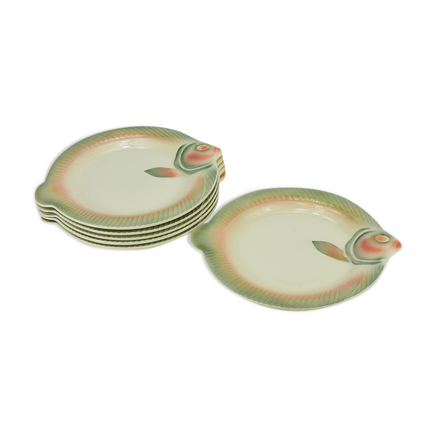 Set of 6 Digoin fish plates