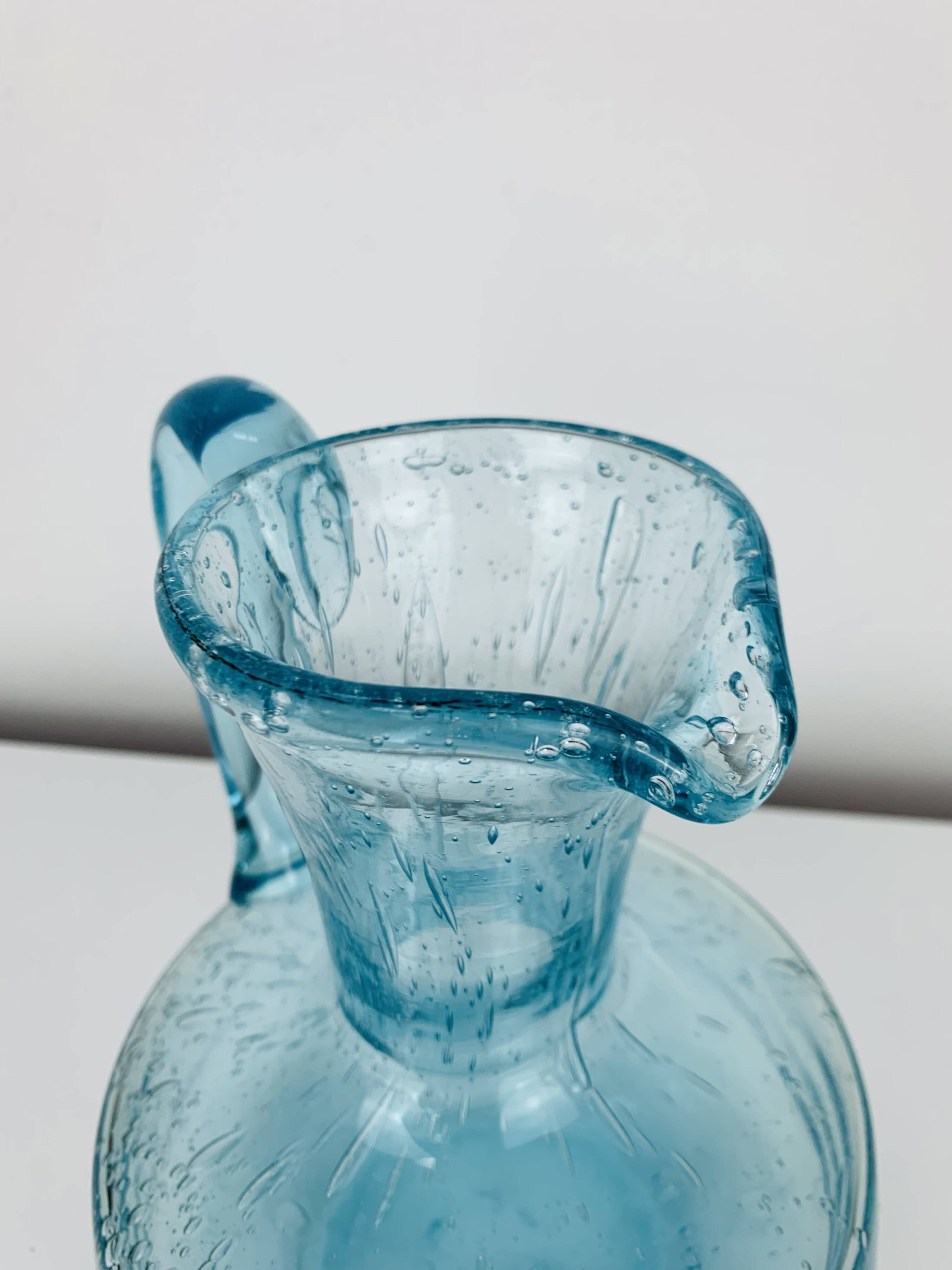 Vintage blue bubble glass pitcher