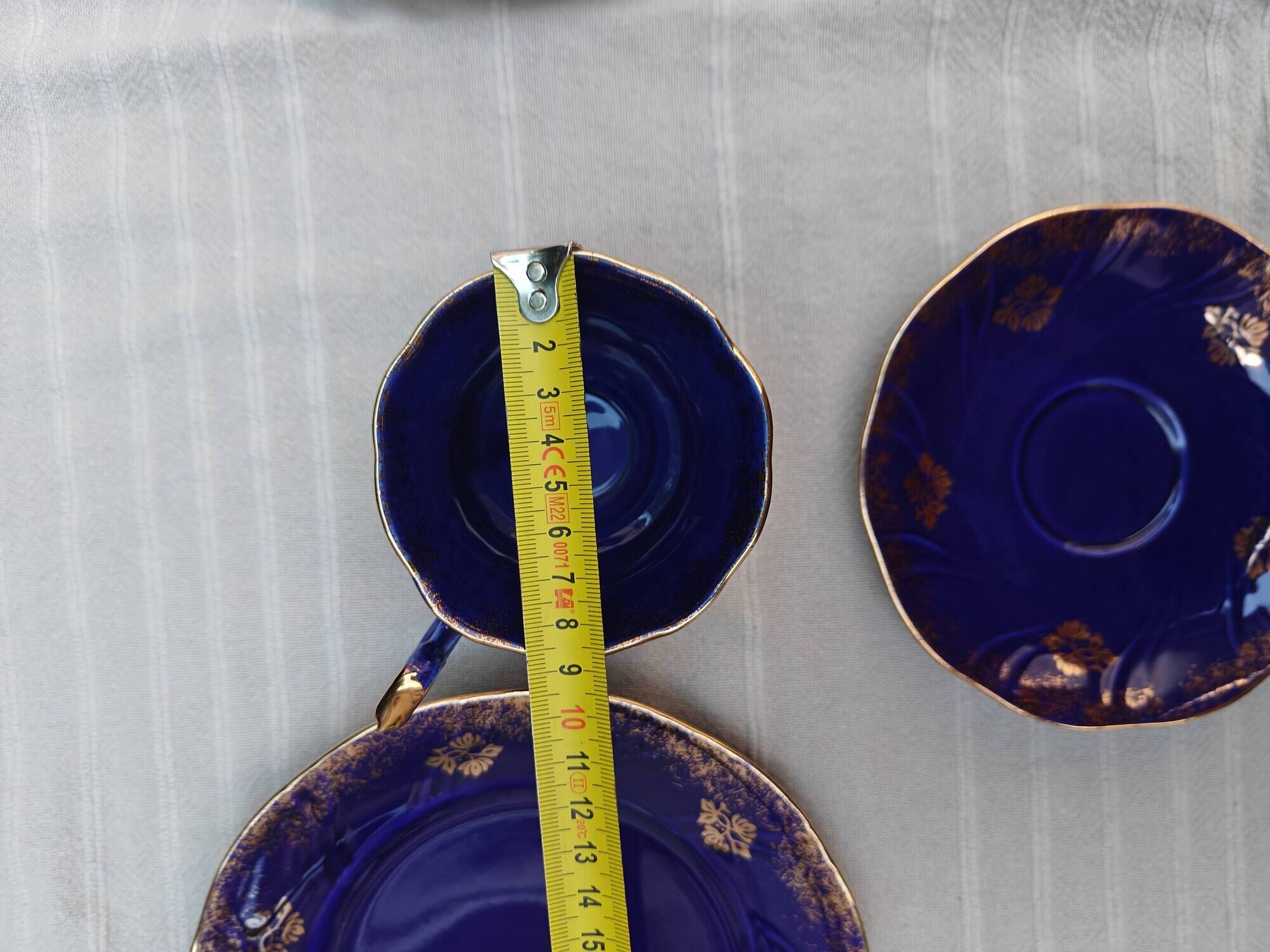 Superb Coffee/Tea Trio in Cobalt Blue & Gold Porcelain - Chodzież Poland