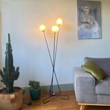 Large tripod floor lamp in black metal with 3 molded glass globes LAMP-7296