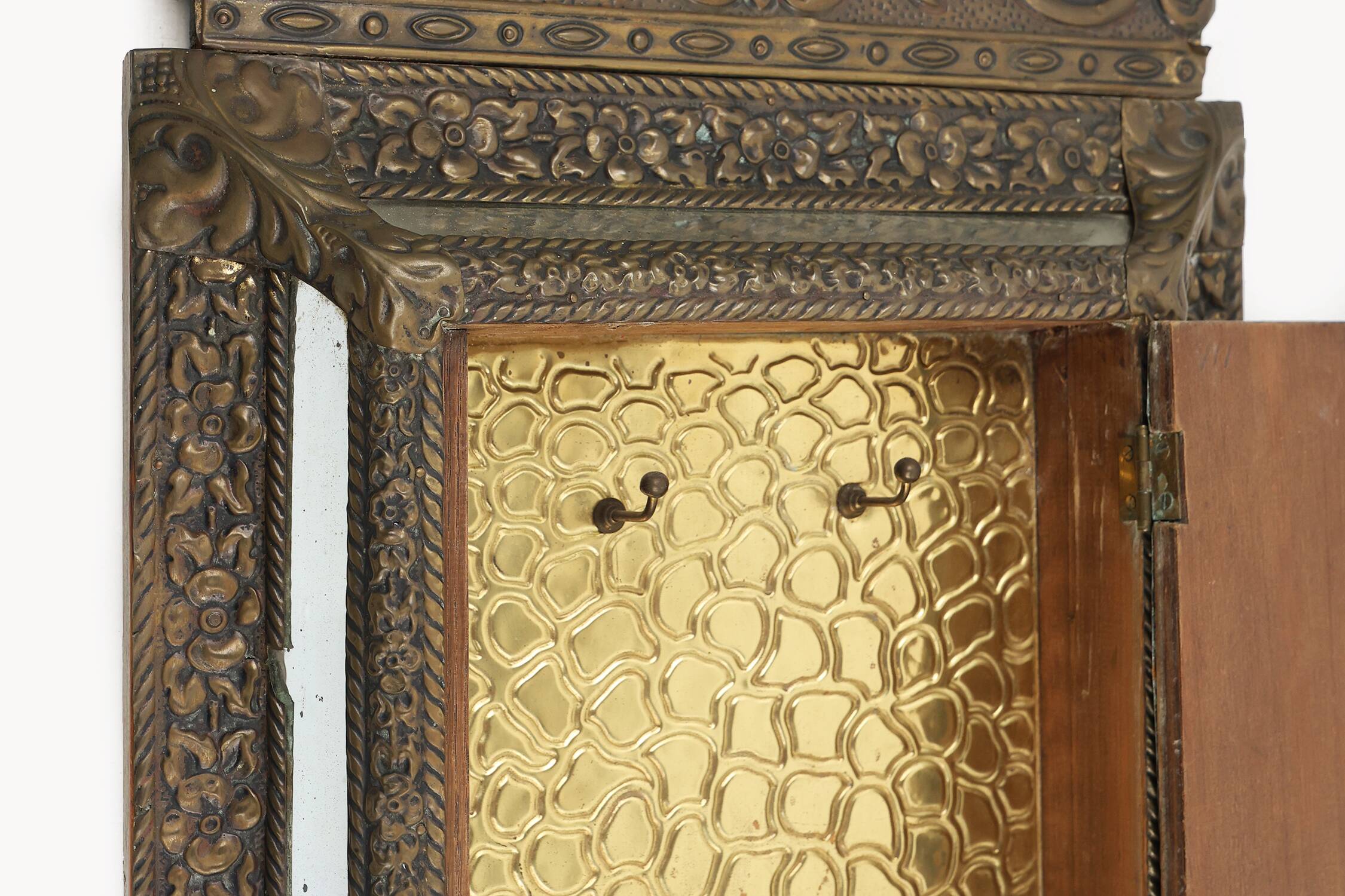 French copper Art Deco wall cabinet with beveled mirror, 1930s