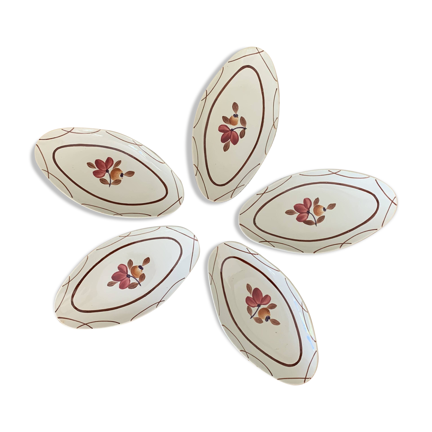 Five old earthenware bowls / butter dishes from GIEN