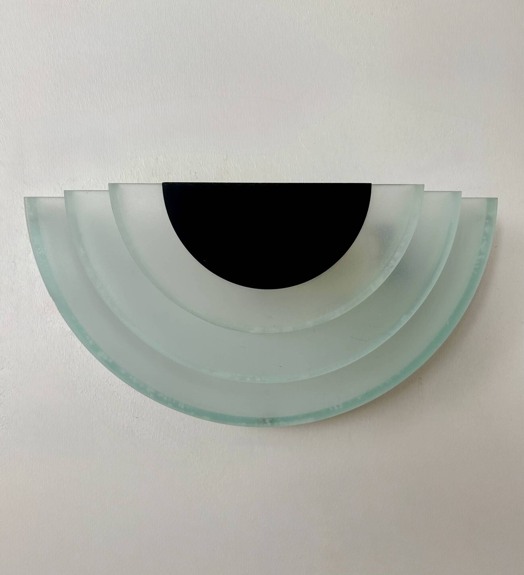 Pair of vintage wall lights, sandblasted perspex and black metal, Italy, 1980