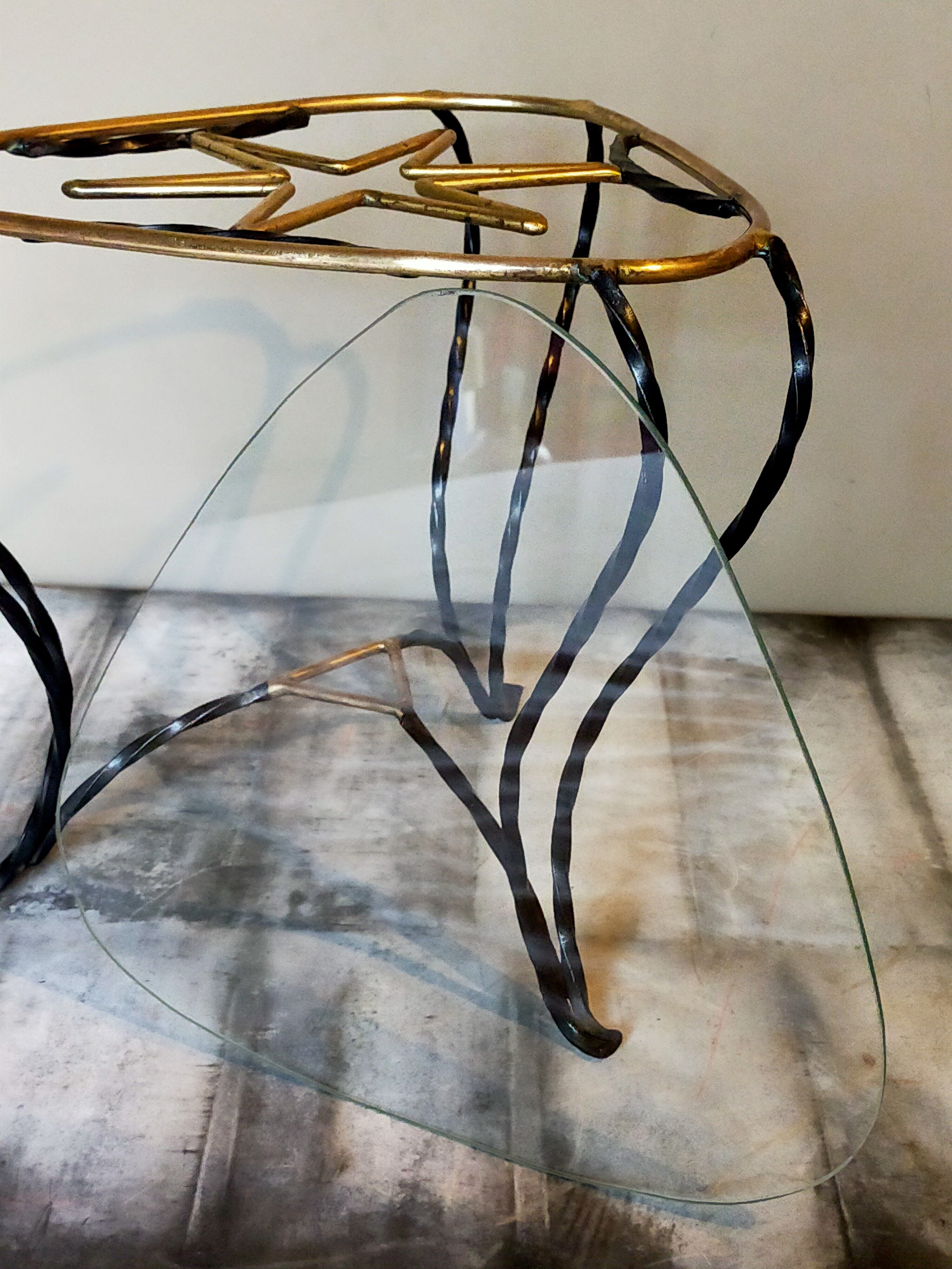 Vintage wrought iron tripod coffee table