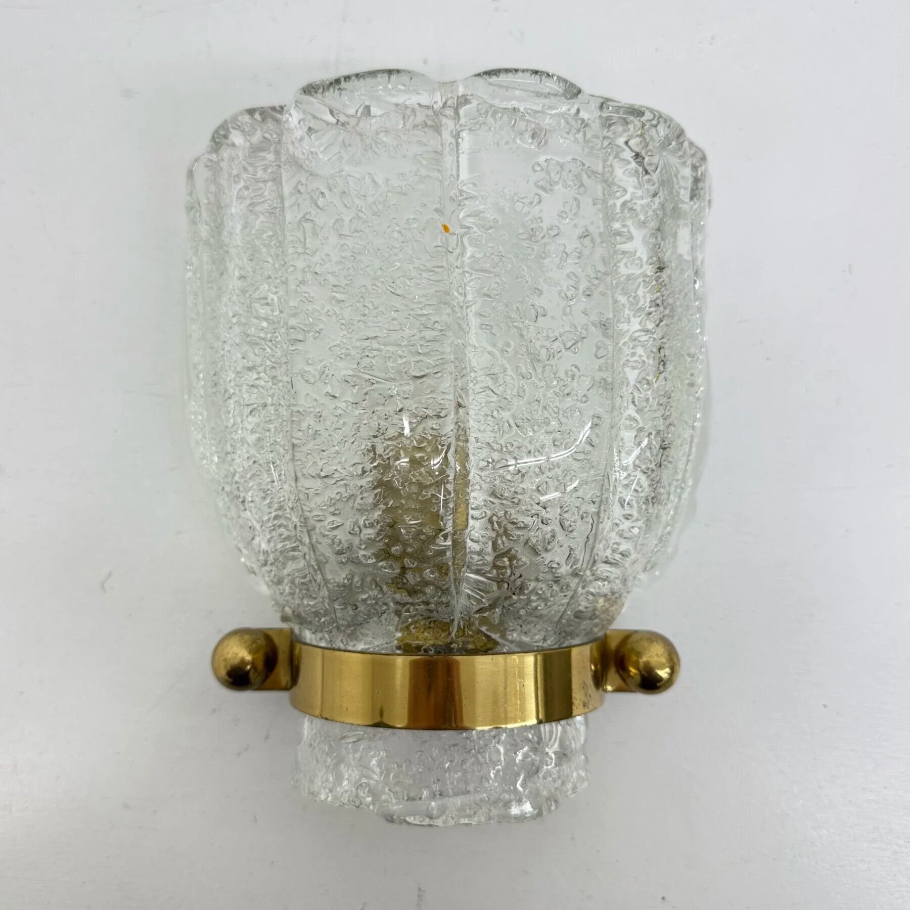 Vintage Hillebrand wall lamp ice glass with brass, 1970s Germany