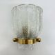 Vintage Hillebrand wall lamp ice glass with brass, 1970s Germany