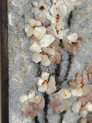 Swedish Stone work on Panel “Äppelblom” By Olga Aue‑Birkfeldt, Framed 52×32cm