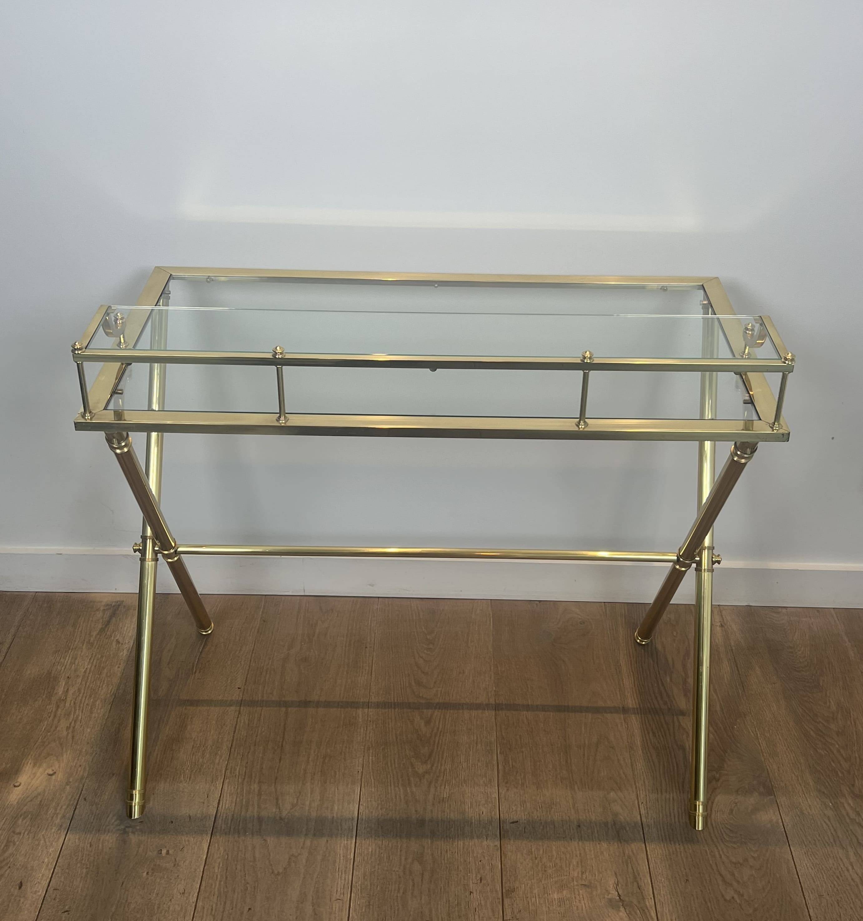 Neoclassical Gradine Desk in Brass and Glass, Attributed to the Mai