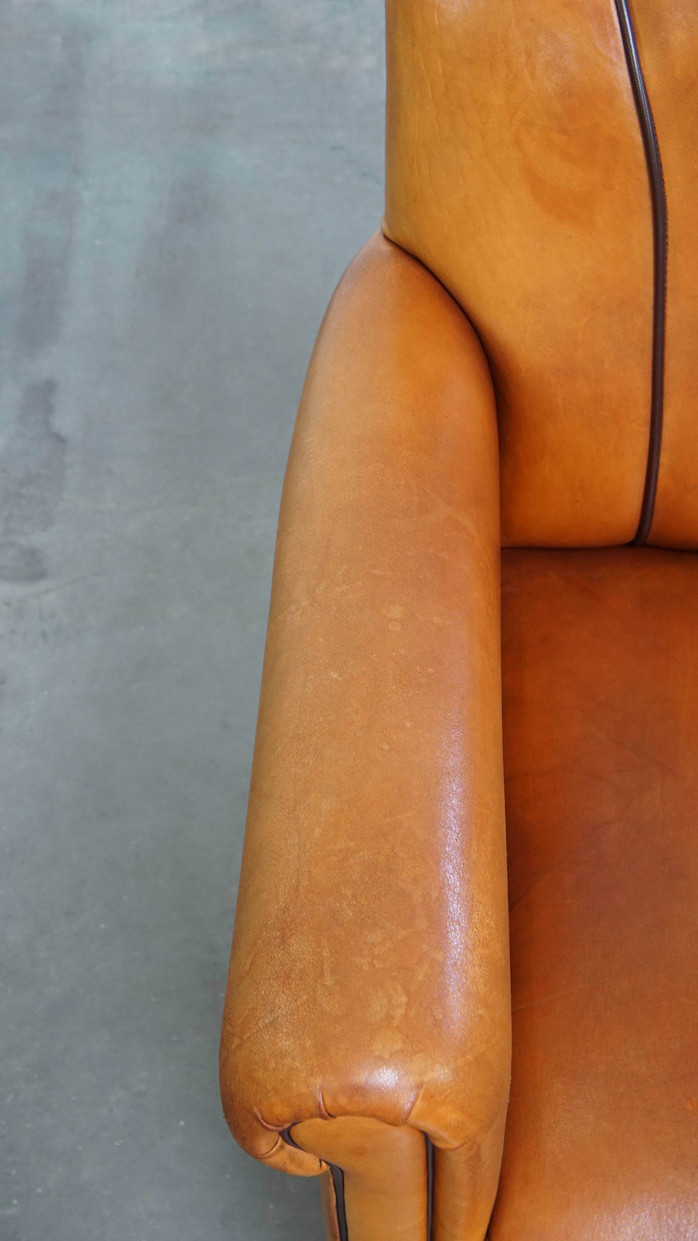 Sheepskin Leather Armchair and Dark Brown Piping