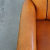 Sheepskin Leather Armchair and Dark Brown Piping