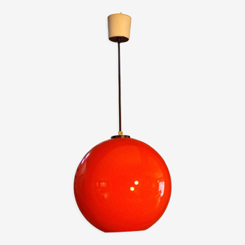 Suspension boule opaline orange 1970 Ø30cm