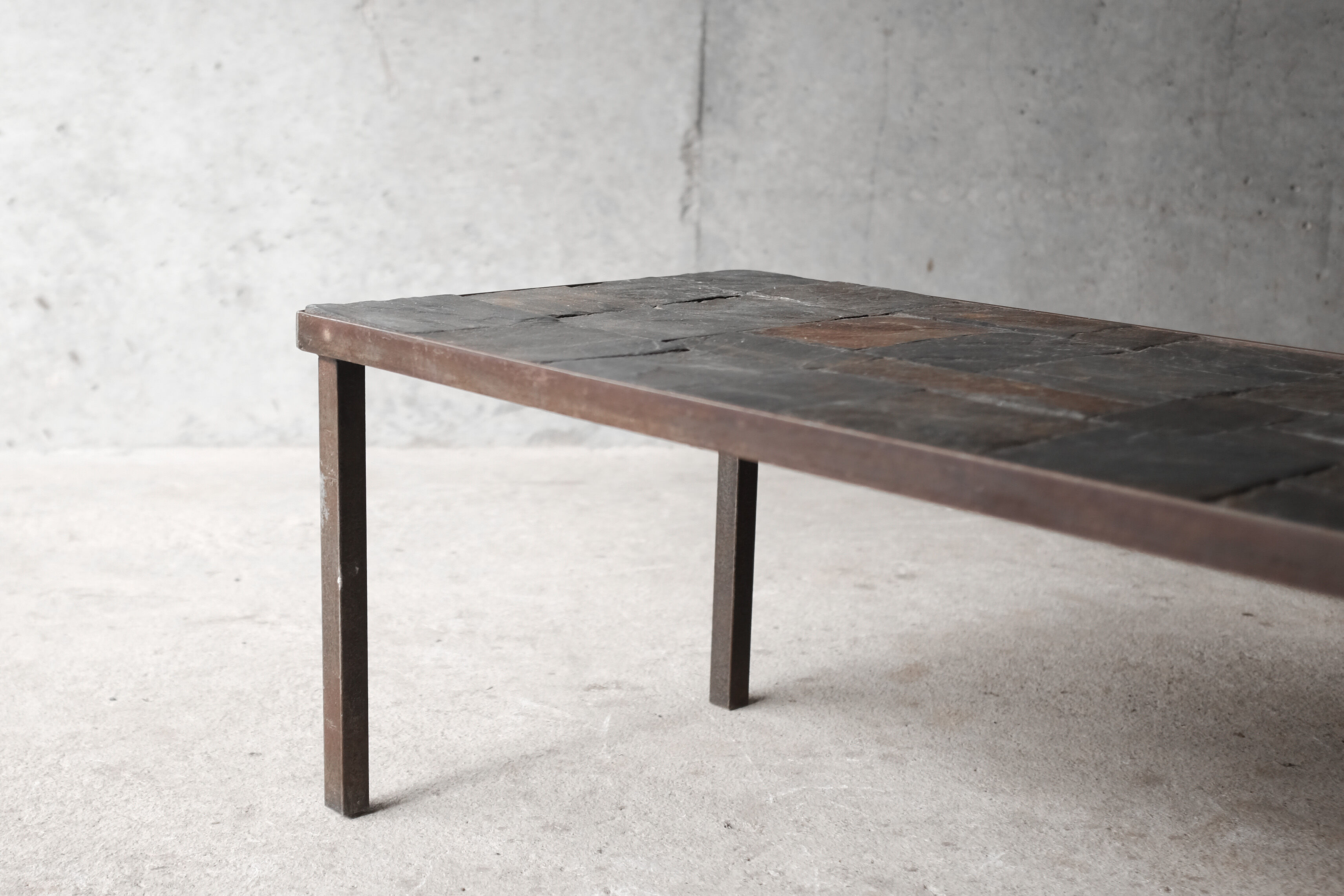 Metal and slate coffee table, circa 1960
