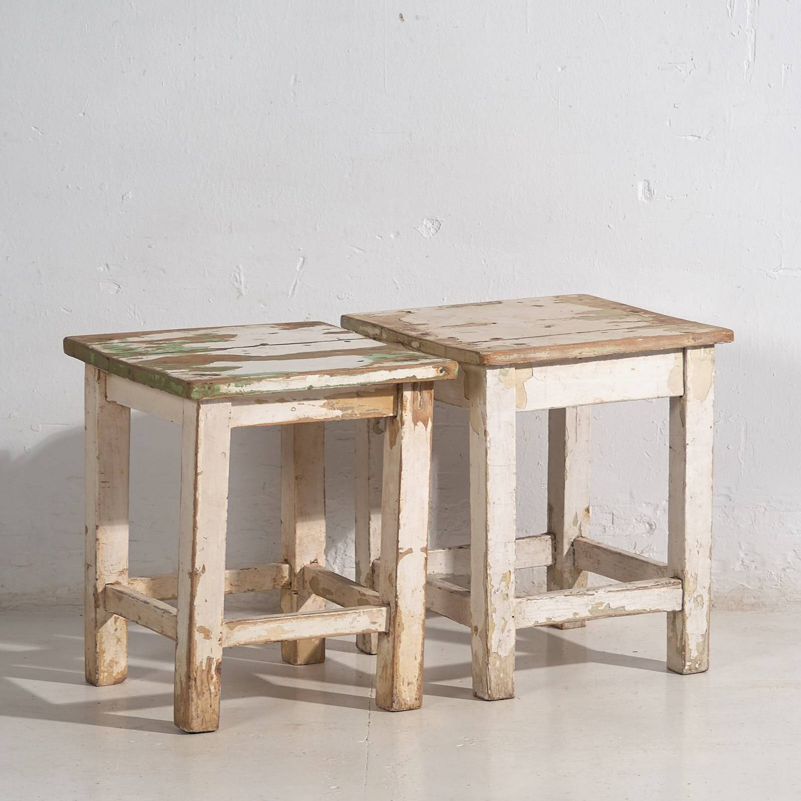 Antique white coffee tables (circa 1920). 2-piece set