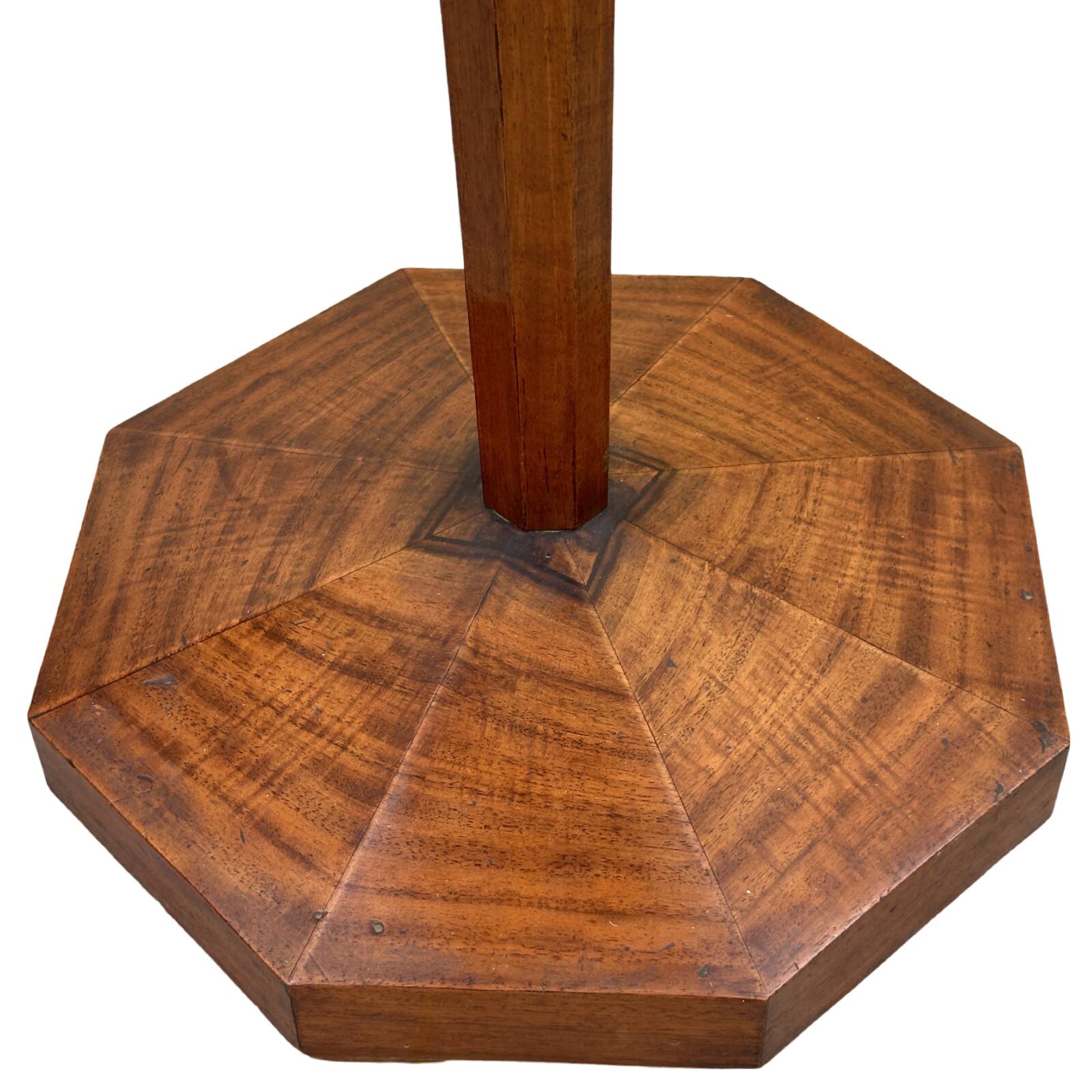 Art Deco modernist floor lamp in walnut and opaline globe, 1930s.