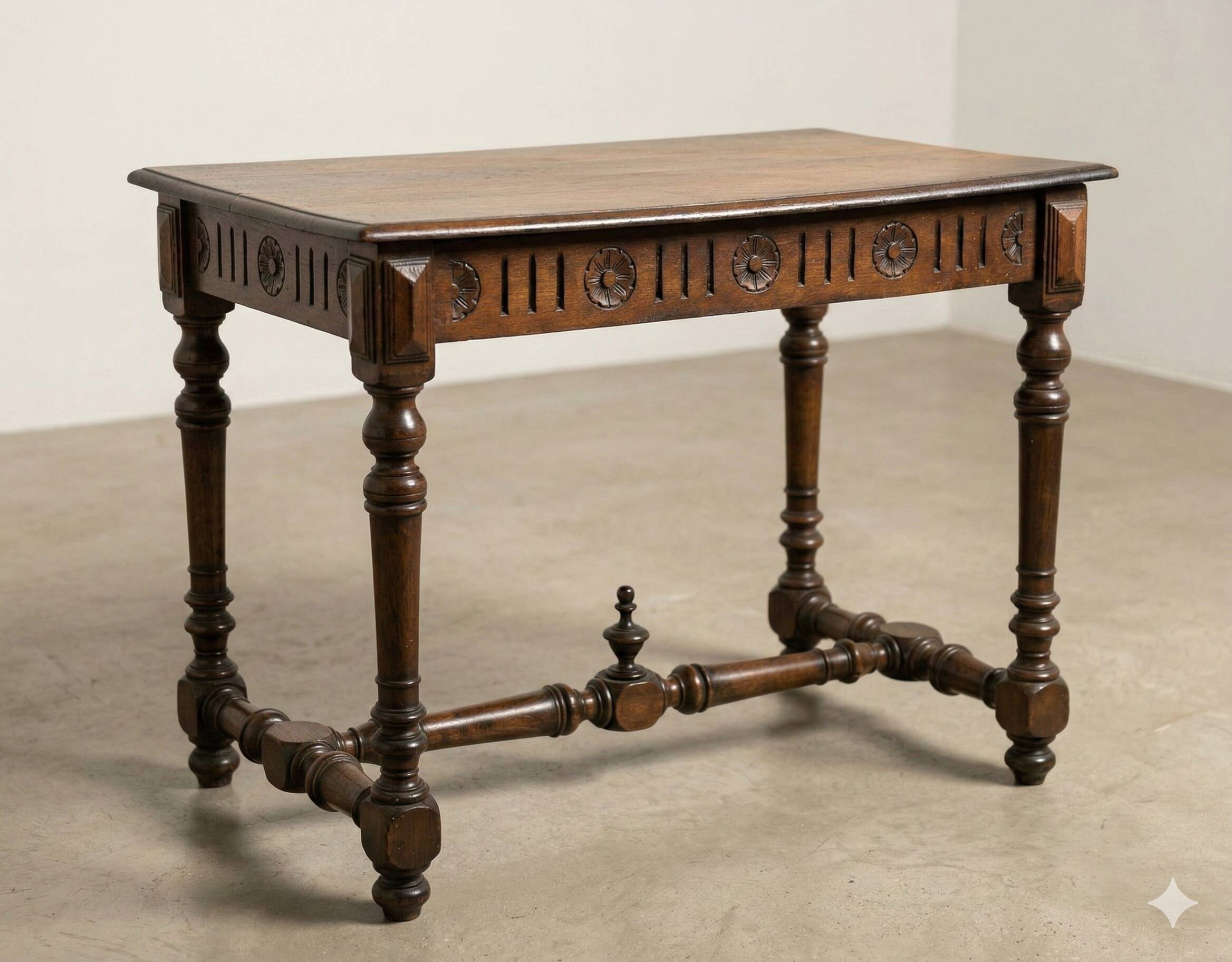 Louis XIII style exchange table in carved solid wood.