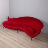 Large 1950s vintage curved sofa in red velvet italian design