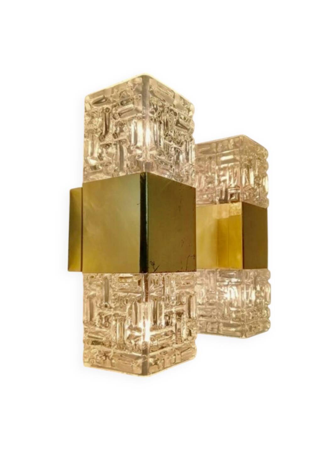 Pair of Maison Sciolari glass and brass wall lights, Italy 1970