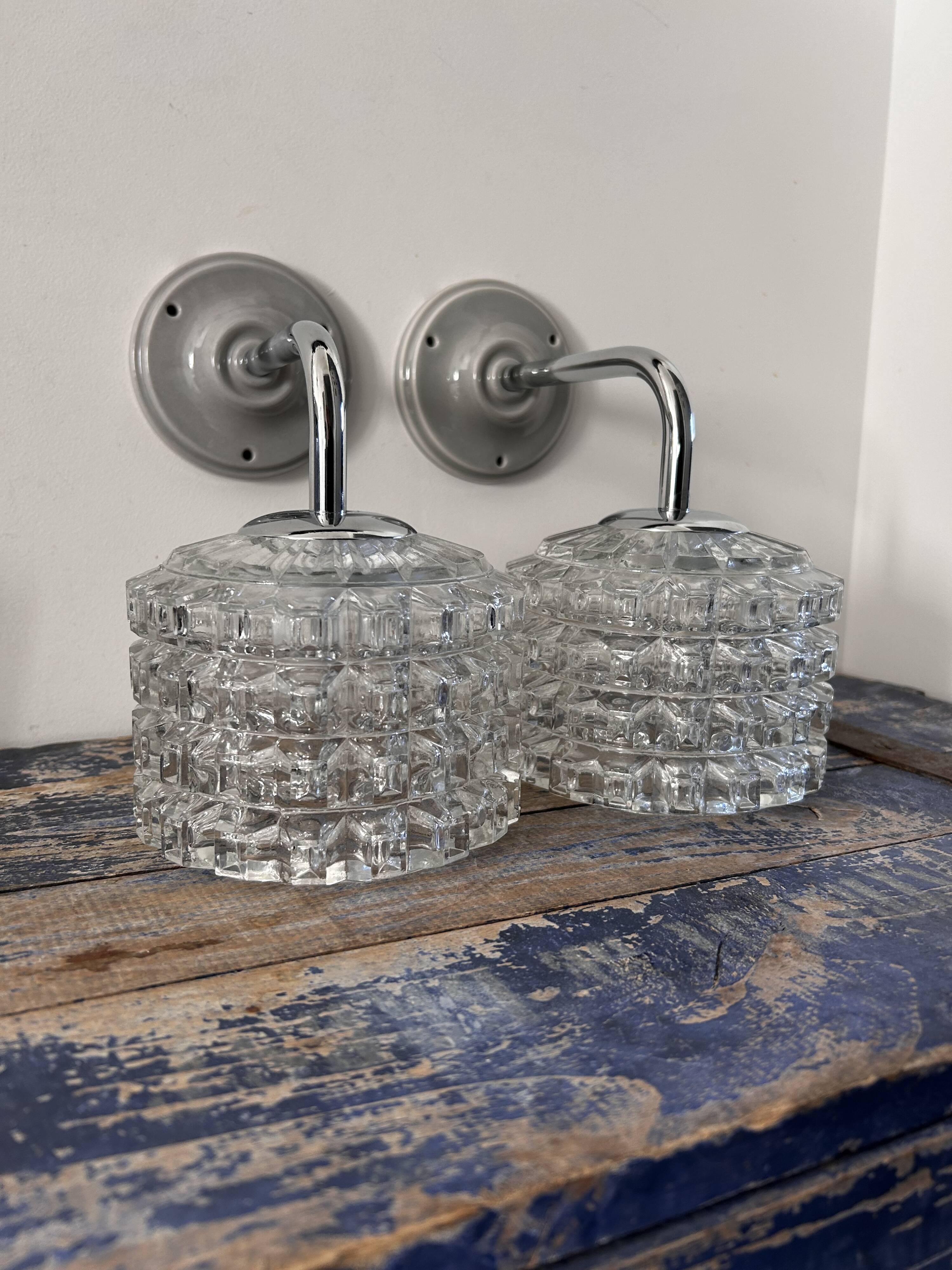 Pair of chrome wall lights