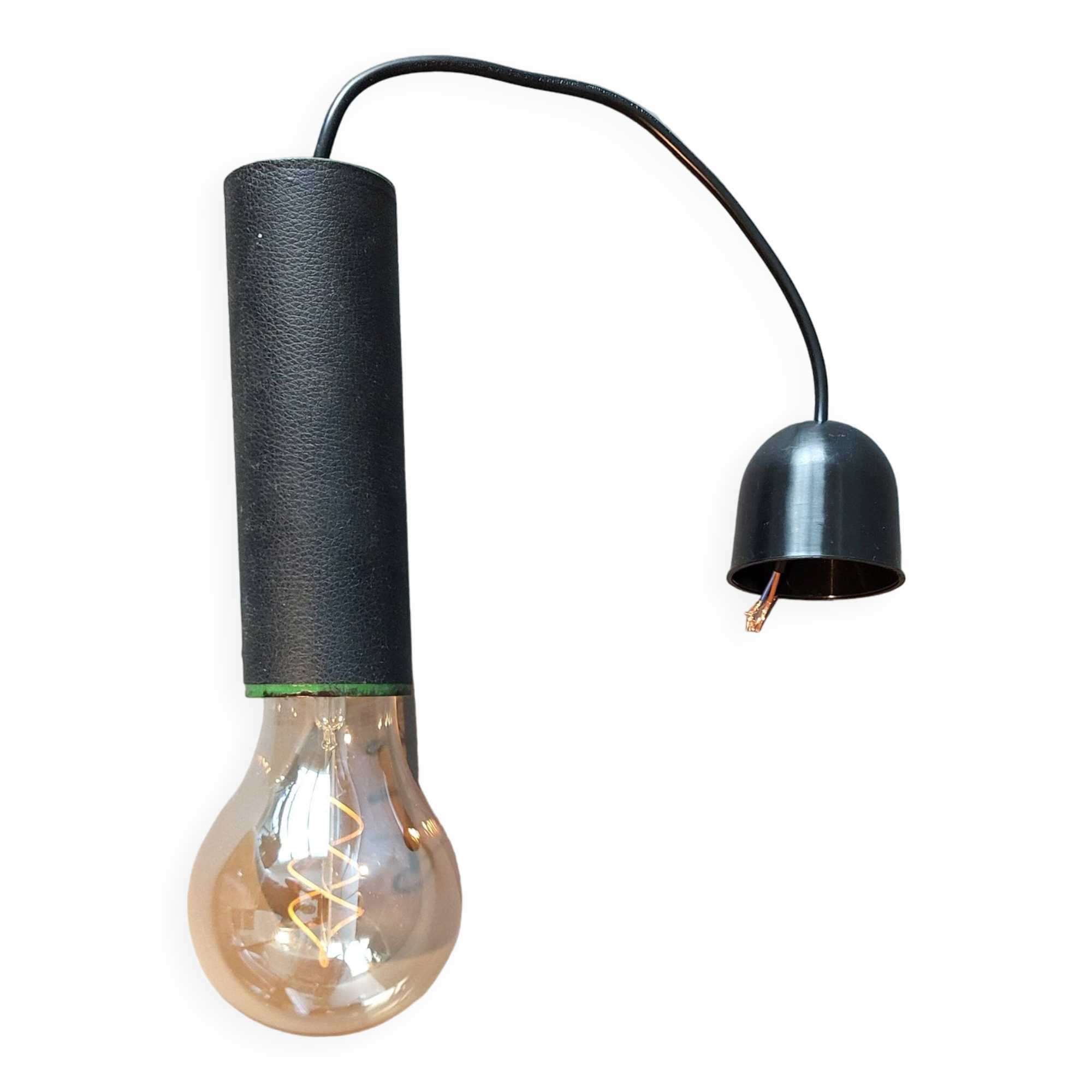 1950 pendant light in metal covered in vintage skaï.