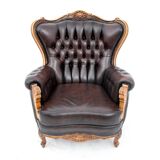 Deep buttoned brown leather salon set