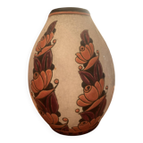 D1965 Charles Catteat Boch Frères Keramis vase with flowers