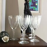 Set of 8 crystal wine glasses engraved 1960