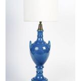 Pair of table lamps by Pol Chambost (1906-1983), blue glazed earthenware.
