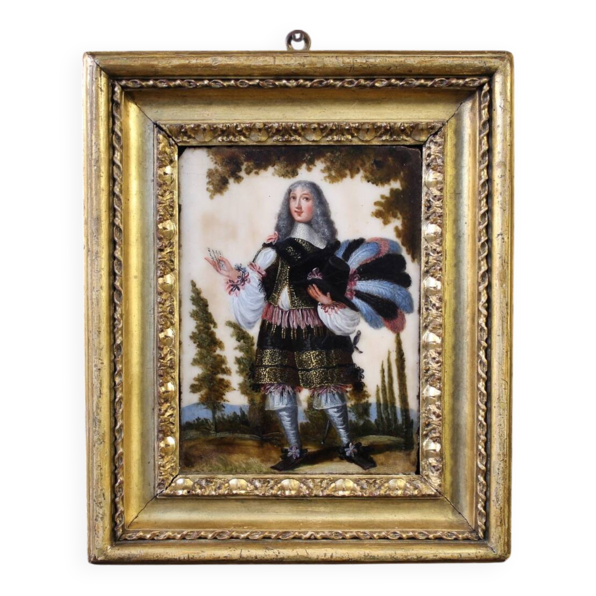 Antique 17th century marble painting, portrait of a South American nobleman