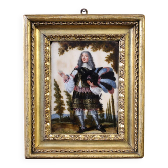 Antique 17th century marble painting, portrait of a South American nobleman