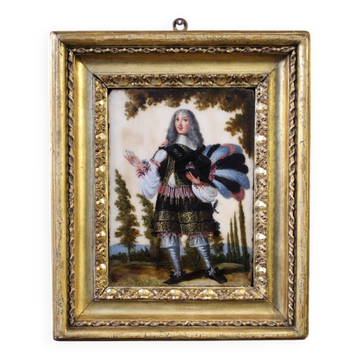 Antique 17th century marble painting, portrait of a South American nobleman