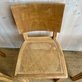 Set of 4 vintage chairs in light wood and cane – refurbished